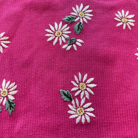 Quacker Factory Vintage Womens Hot Pink Crew Neck Embroidered Floral‎ Sweater 1X - Picture 3 of 4